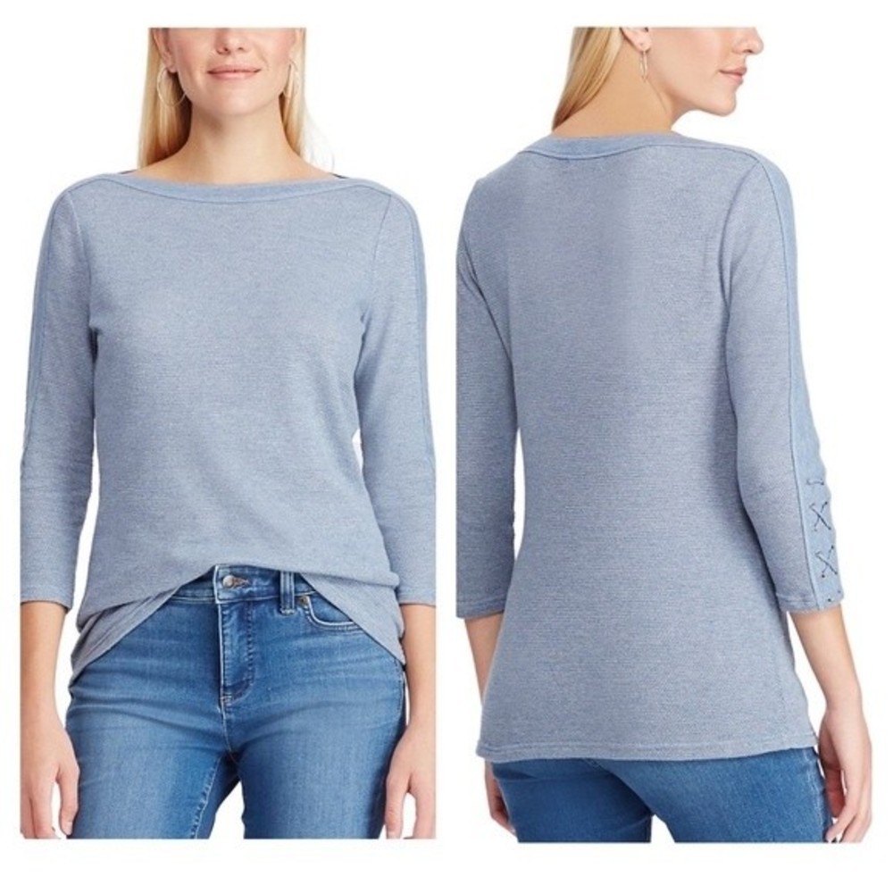 NWT Chaps Boatneck Lace Up Sleeve Top